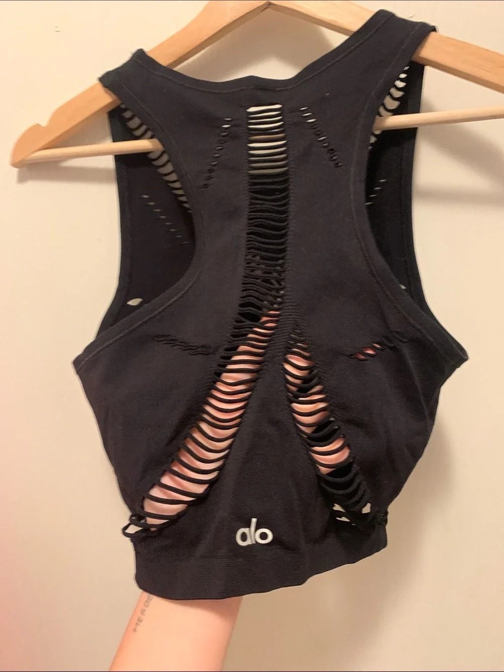 ALO Yoga Black Distressed Cutout Crop Tank